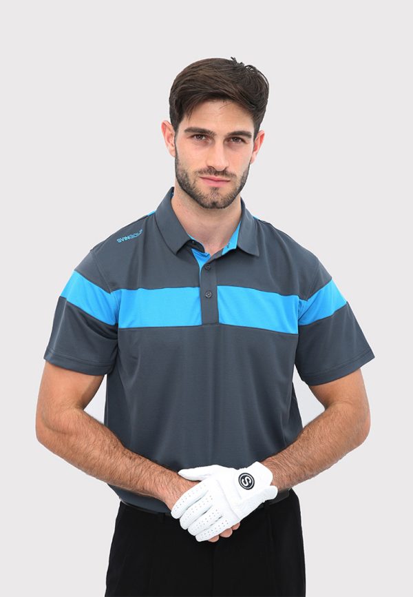 twist gc a Svingolf Twist Polo Baju Golf Pria - Grey Cyan